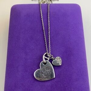 💛 Y2K Juicy Couture Silver Double Heart Crystal Pendant Necklace